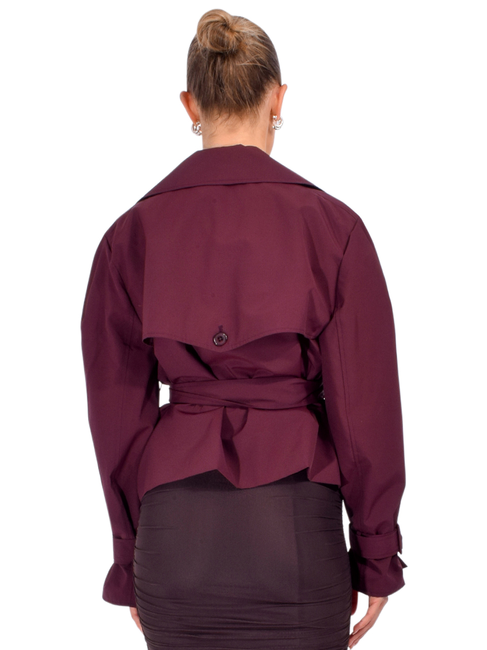 LAMARQUE Quinn Cropped Trench in Burgundy Back View 