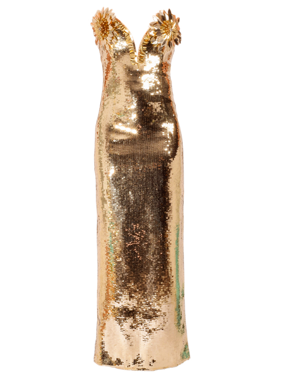 RETROFÊTE Amulet Embellished Dress in Gold Product Shot 