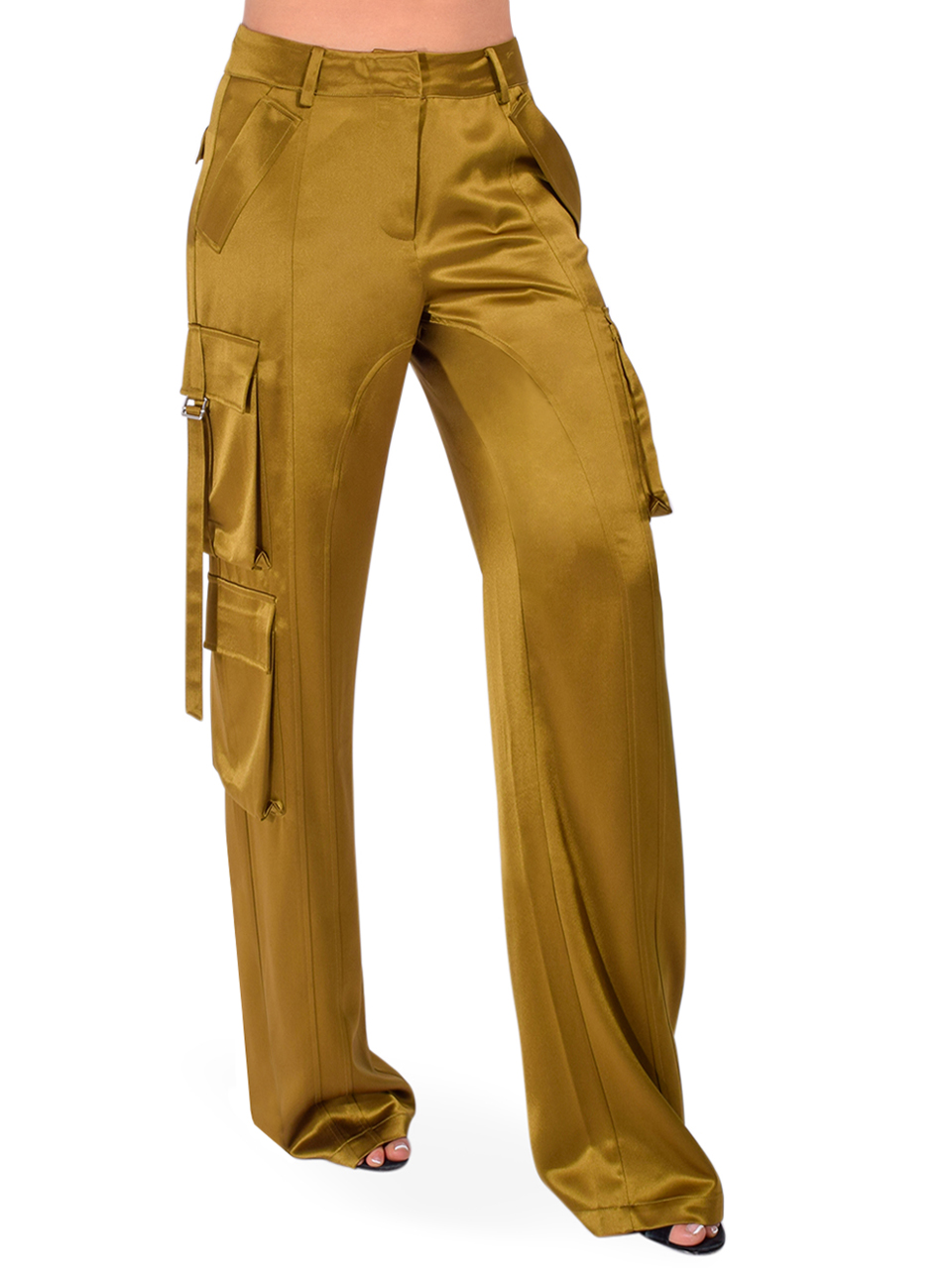 RETROFÊTE André Silky Cargo Pant in Ochre Side View 
