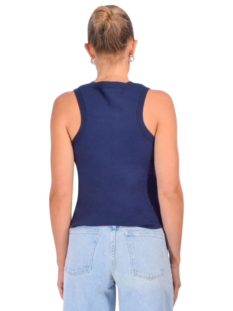 MINNIE ROSE Viscose Crew Tank in Navy Back View 