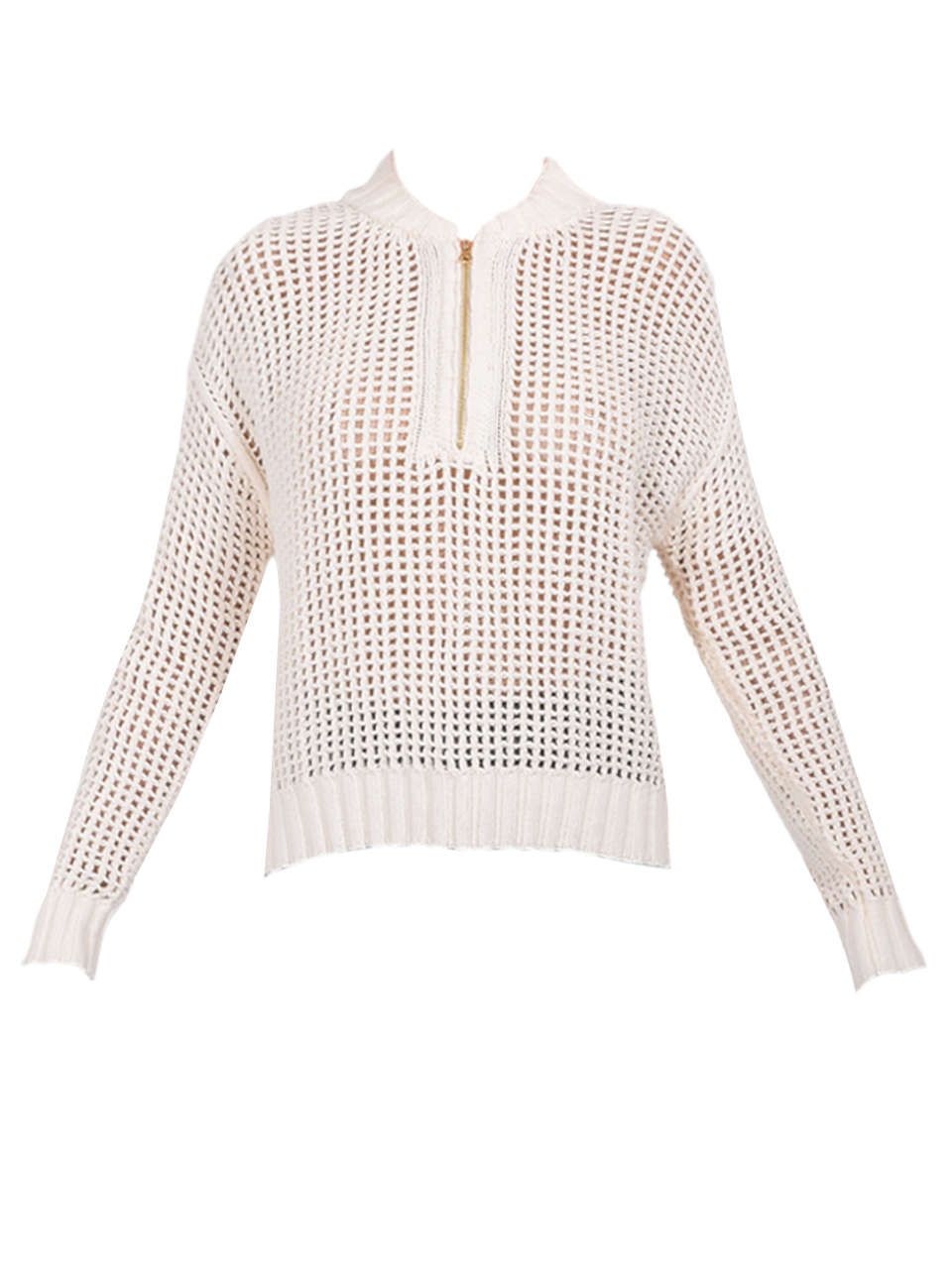 CHRLDR Maya Crochet Half Zip Sweater in Off-White Product Shot 