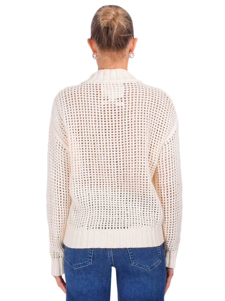 CHRLDR Maya Crochet Half Zip Sweater in Off-White Back View 