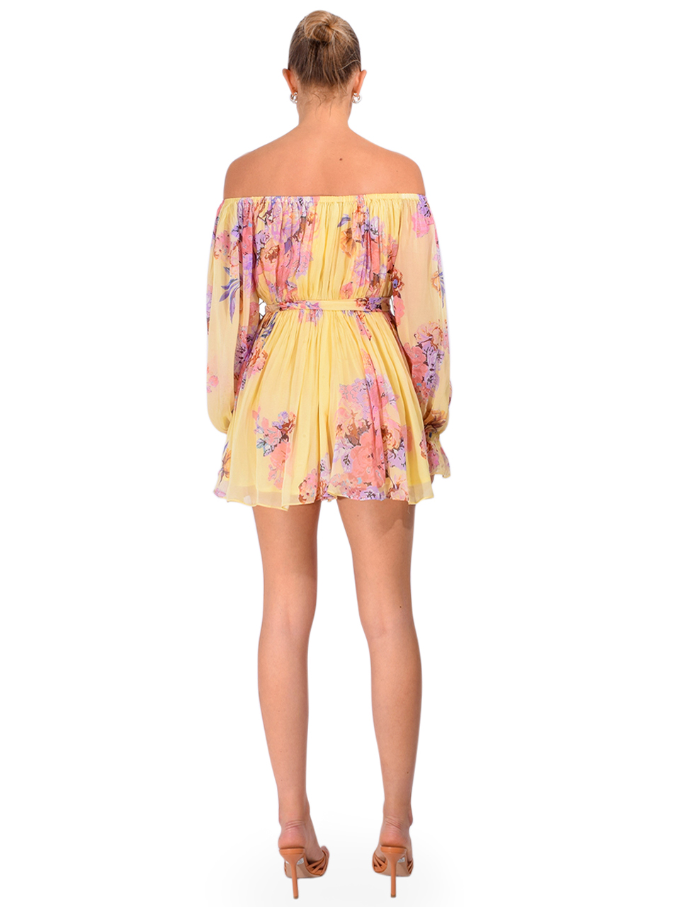HEMANT & NANDITA Kysha Off-Shoulder Romper in Yellow Back View 