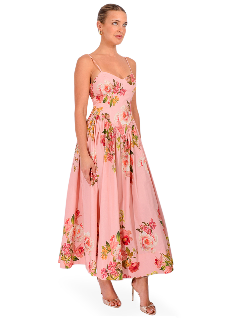 HEMANT & NANDITA Ayla Midi Dress in Peach Side View 
