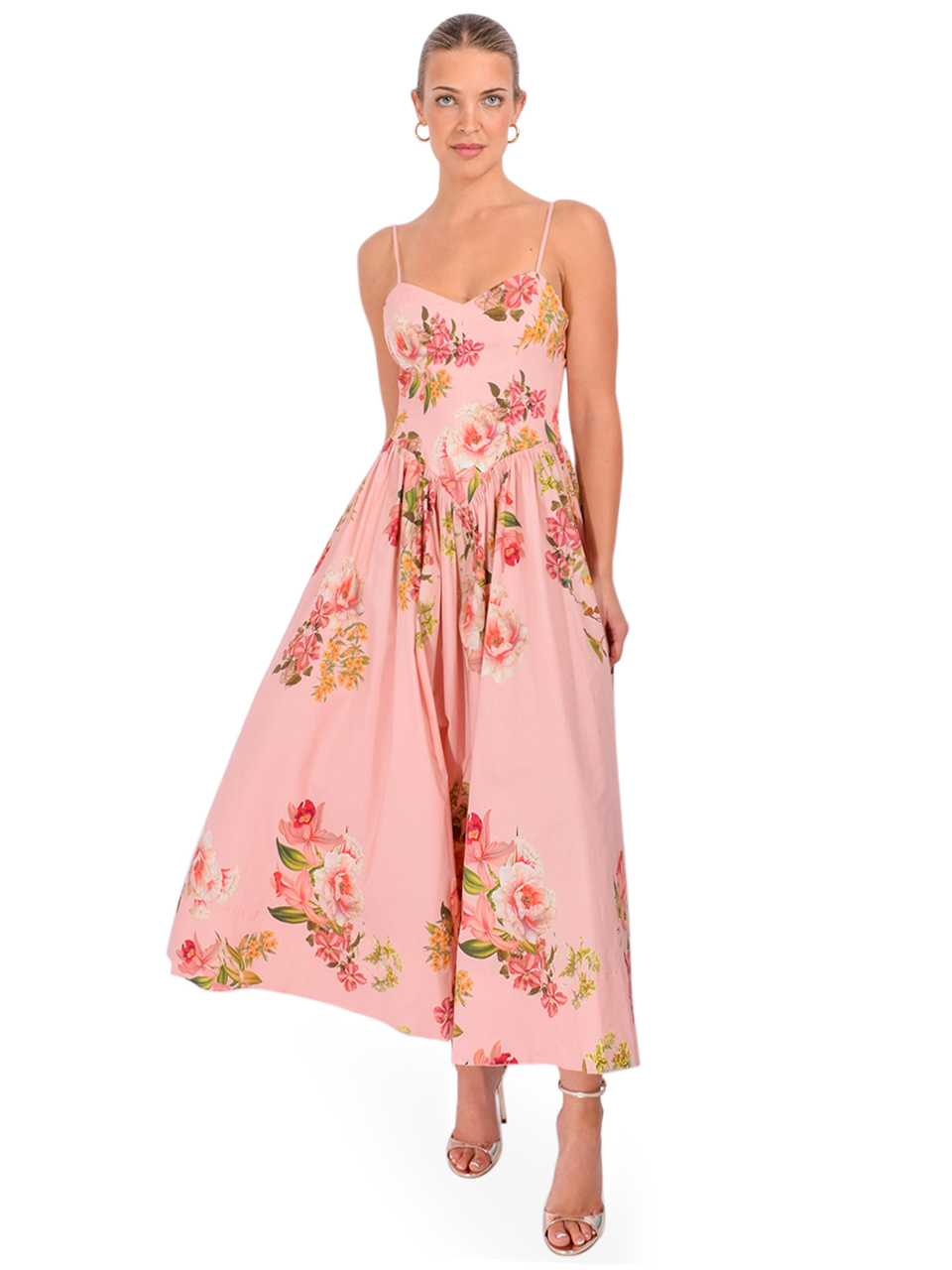 HEMANT & NANDITA Ayla Midi Dress in Peach Front View 2
