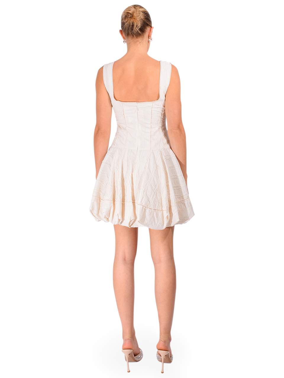 SIMKHAI Nattie Bubble Mini Dress in White Multi Back View 