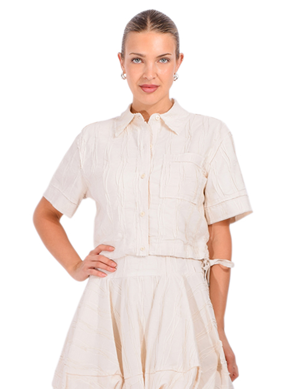 SIMKHAI Ryland Camp Shirt in White Multi Front View 