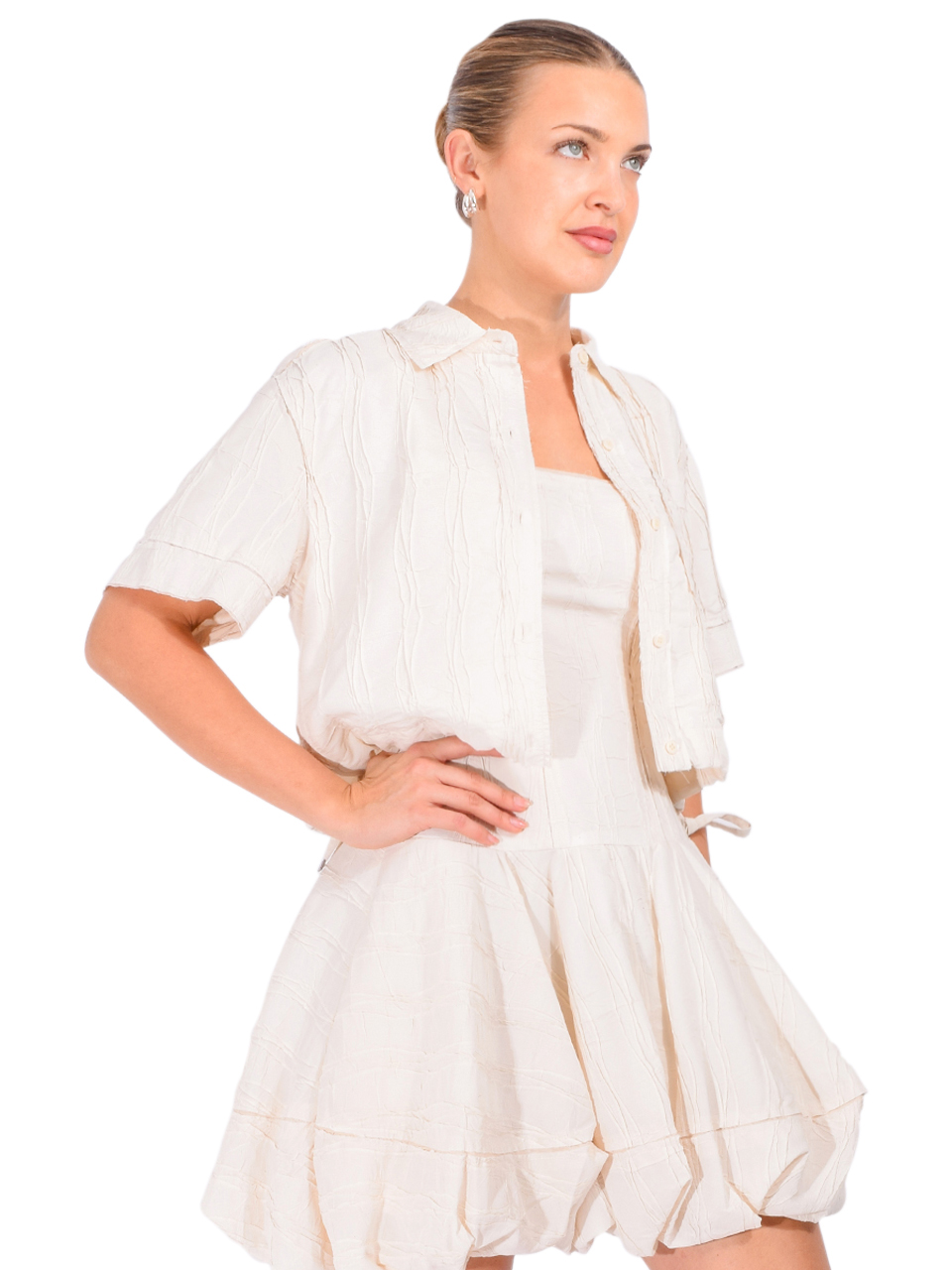 SIMKHAI Ryland Camp Shirt in White Multi Side View 