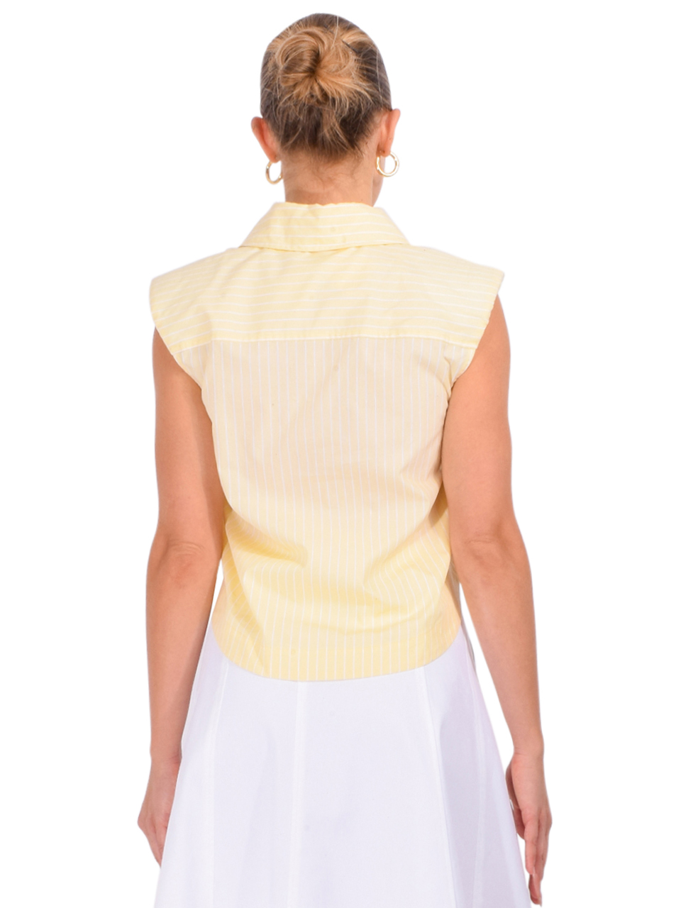 SIMKHAI Winslow Cropped Shirt in Buttercream Stripe Back View 