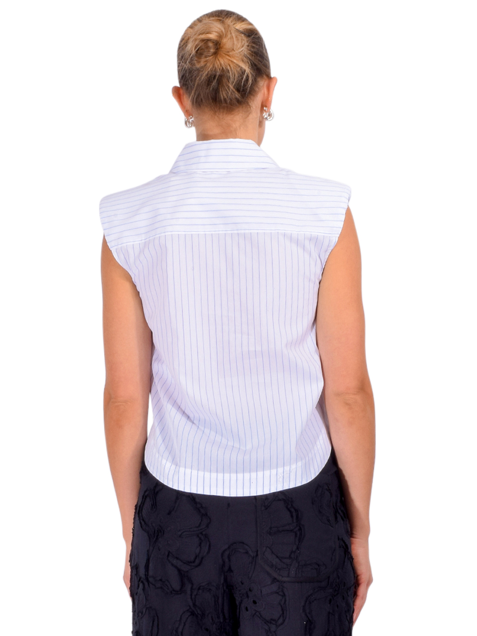 SIMKHAI Winslow Cropped Shirt in White Stripe Back View