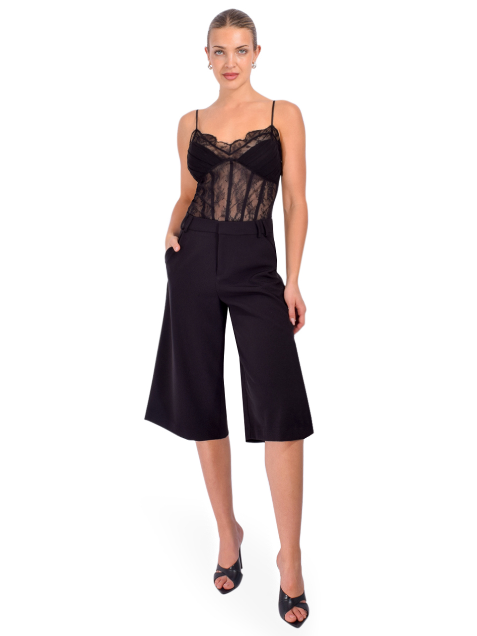SIMKHAI Angelina Lace Bustier Bodysuit in Black, Women's Designer