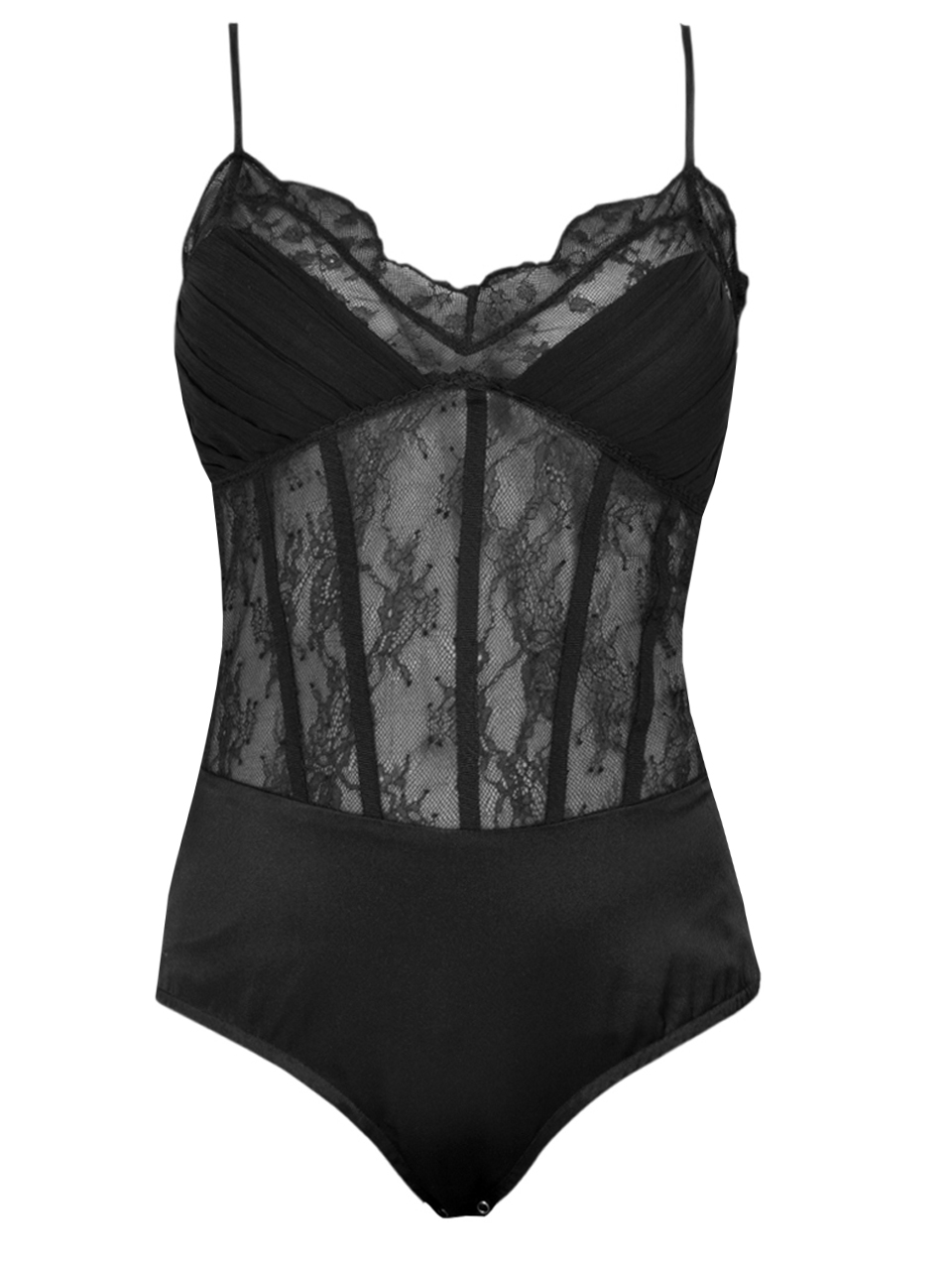 SIMKHAI Angelina Lace Bustier Bodysuit in Black Product Shot 