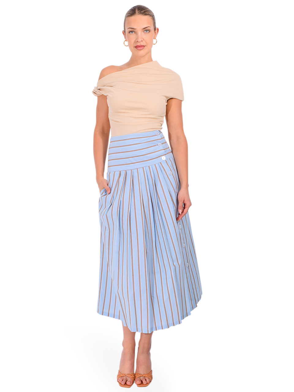 PARIS GEORGIA Elemental Ida Asymmetric Top in Cream Full Outfit 