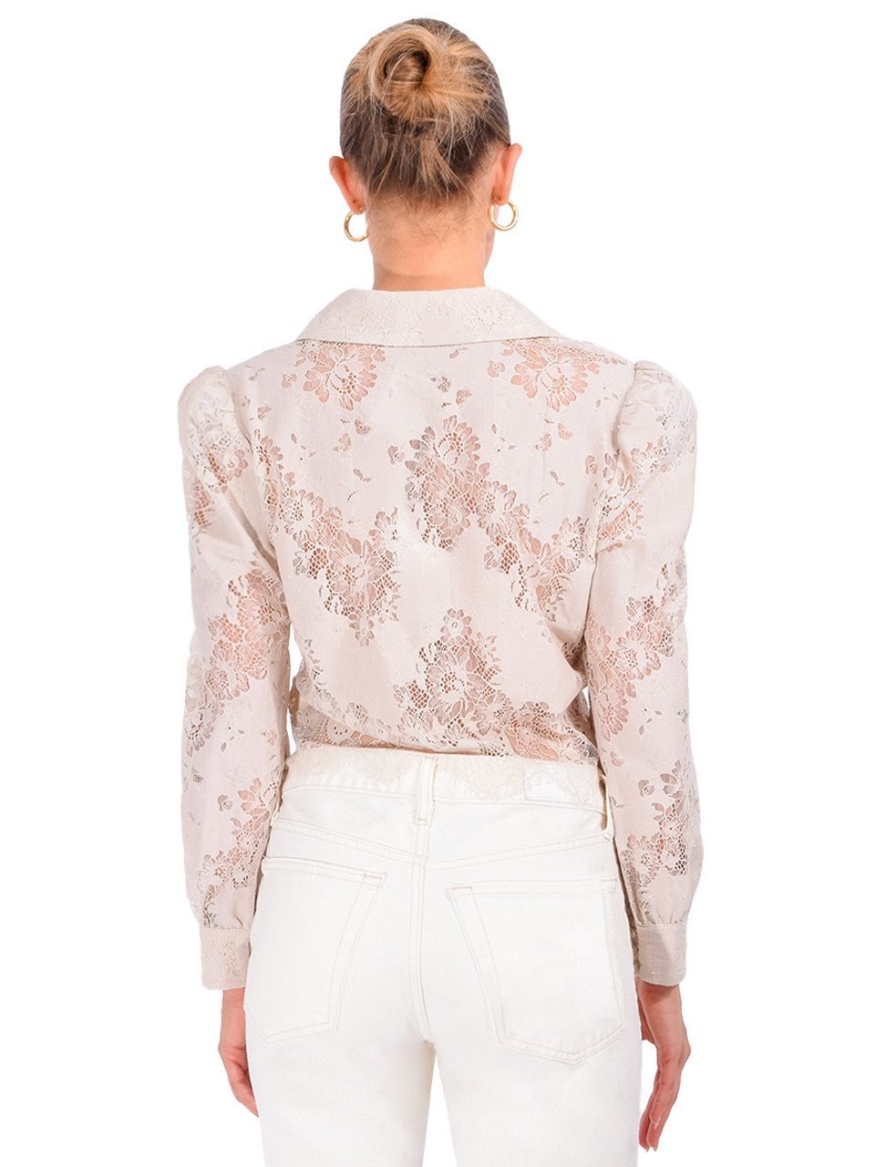 L'AGENCE Anita Lace Blouse in Champagne Back View 