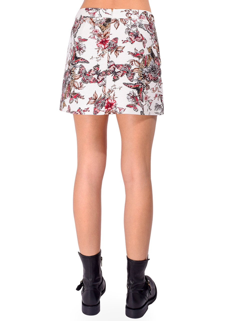 L'AGENCE Cyra Low-Rise Mini Skirt in White Multi Butterfly Jungle Back View 