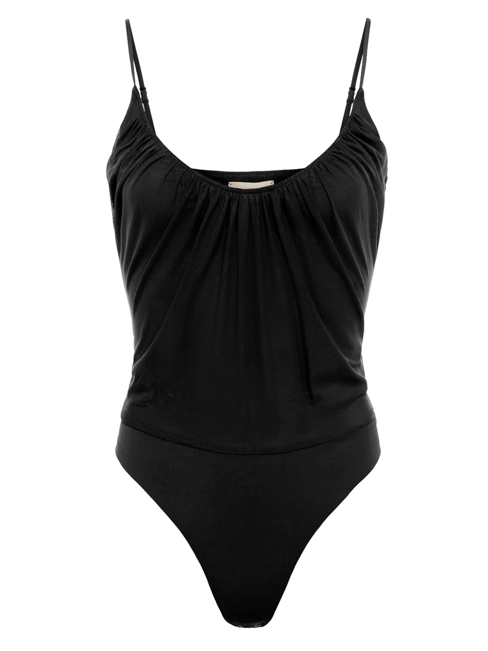 L'AGENCE Gelina Ruched Bodysuit in Black Product Shot 
