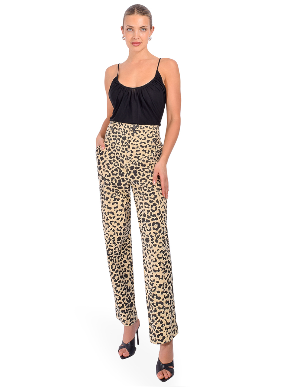 L'AGENCE Gelina Ruched Bodysuit in Black Full Outfit