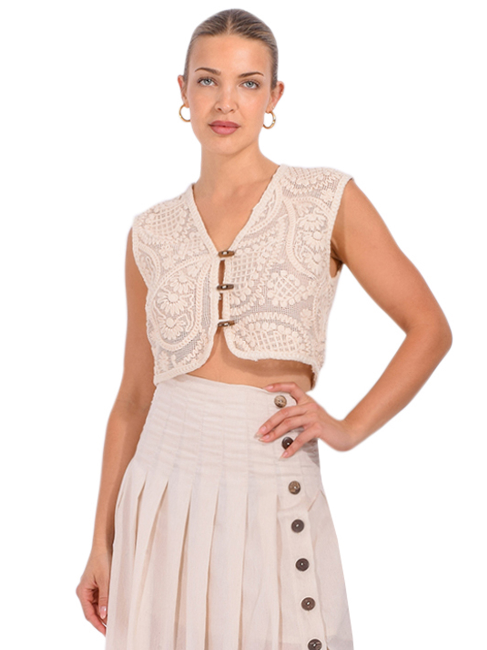 SABINA MUSAYEV Pasha Vest in Ecru Front View 