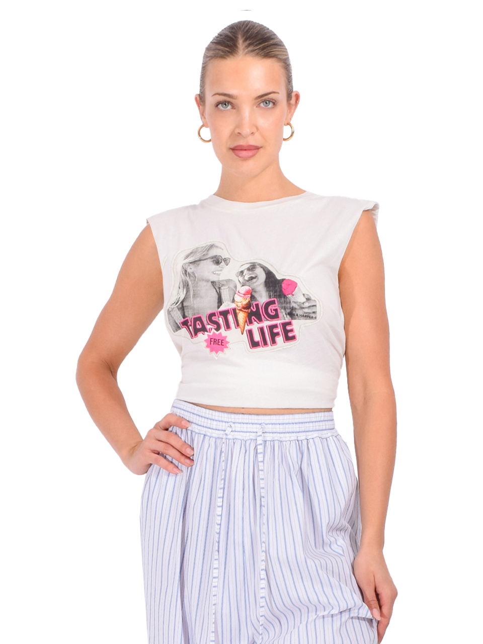 LEON & HARPER Tasty Tee in White Front View 