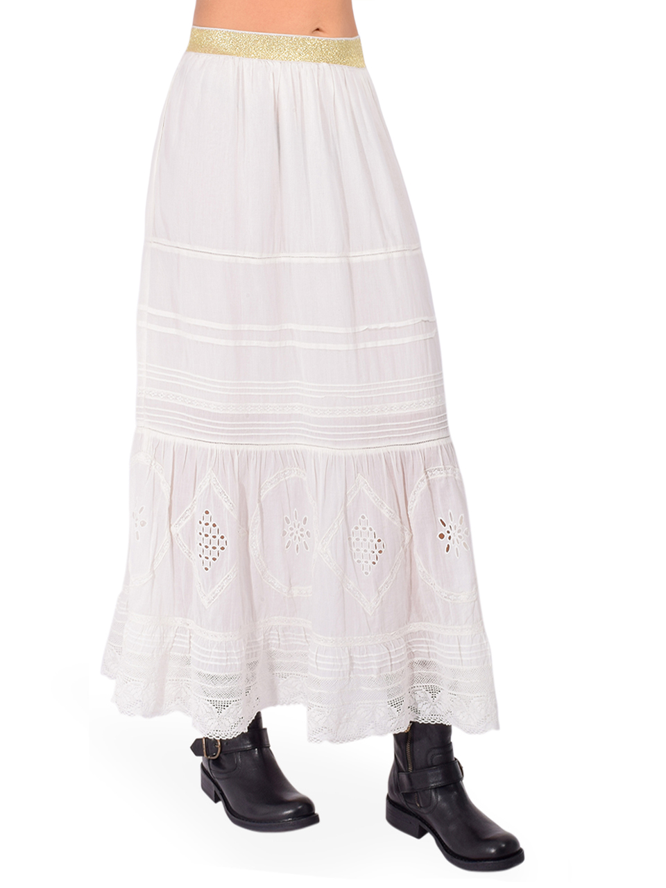 LEON & HARPER Jinta Lace Skirt in White Side View 