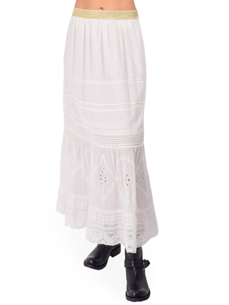 LEON & HARPER Jinta Lace Skirt in White Front View 