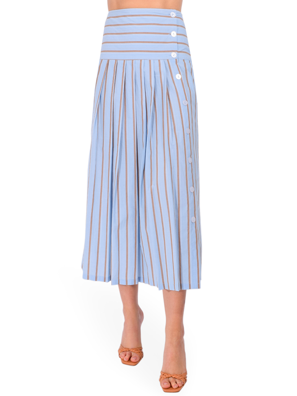 LEON & HARPER Joyau Stripe Skirt in Sky Front View 