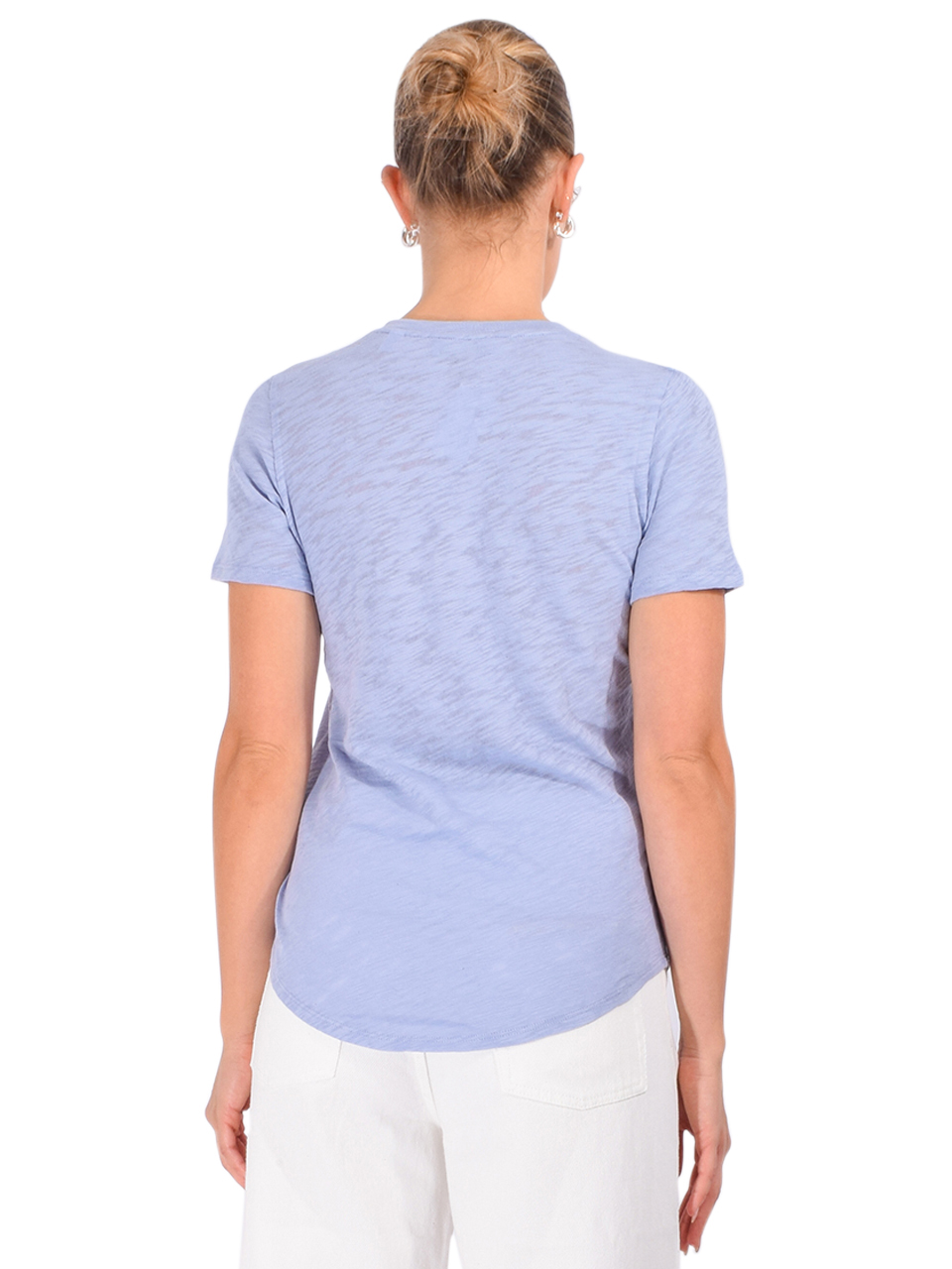 ATM Slub Jersey Classic V-Neck Tee in Cool Blue Back View 