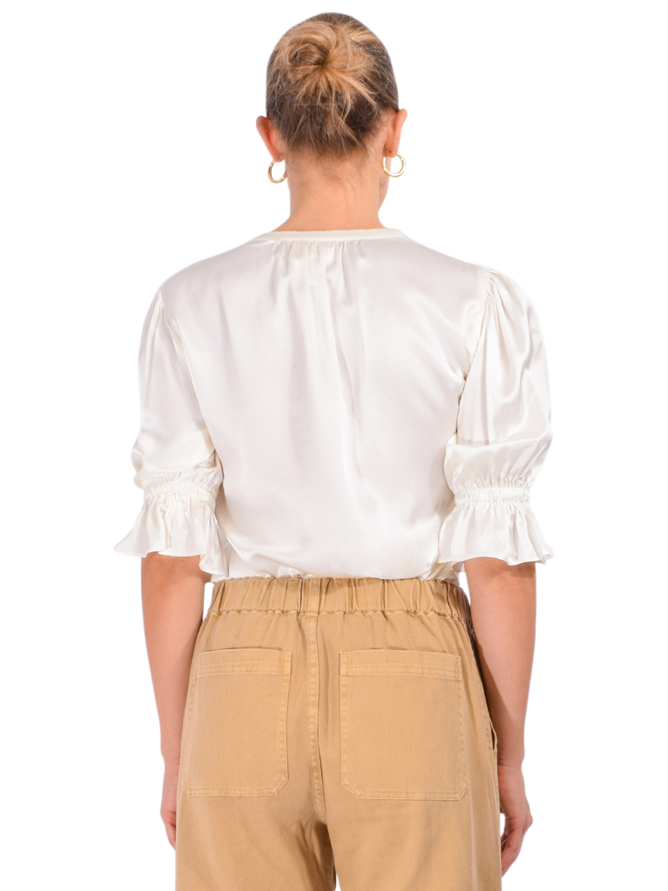 CINQ À SEPT Split Neck Fiona Top in Ivory Back View 