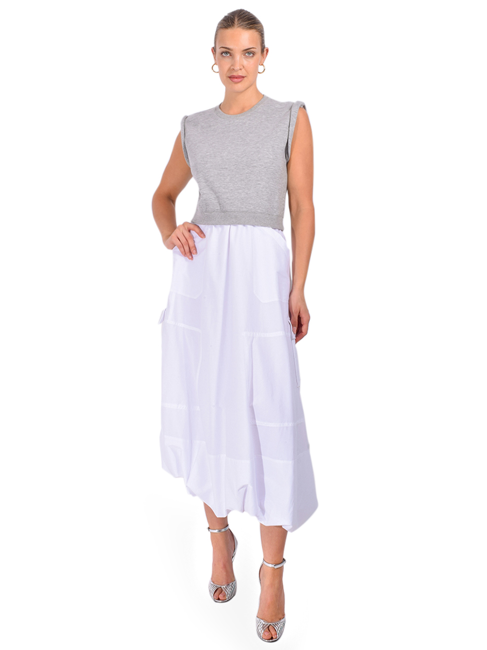 CINQ À SEPT Parker Dress in Gray/White Front View 2