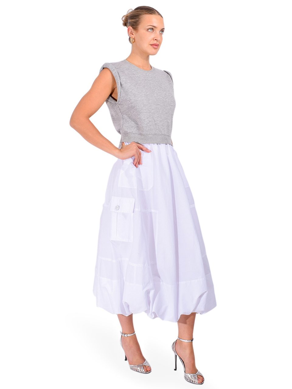 CINQ À SEPT Parker Dress in Gray/White Side View 