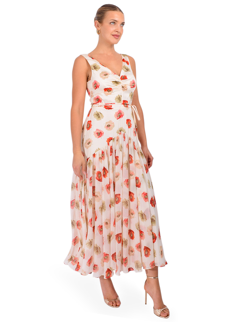 CINQ À SEPT Floating Poppies Makaila Dress in White Multi Side View 