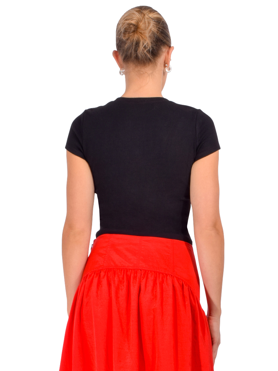E MARIE Sophia V-Neck Tee in Black Back View 