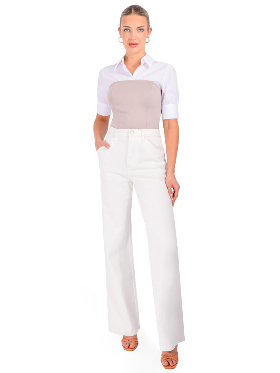 DREW Letitia Top in Taupe Full Outfit 