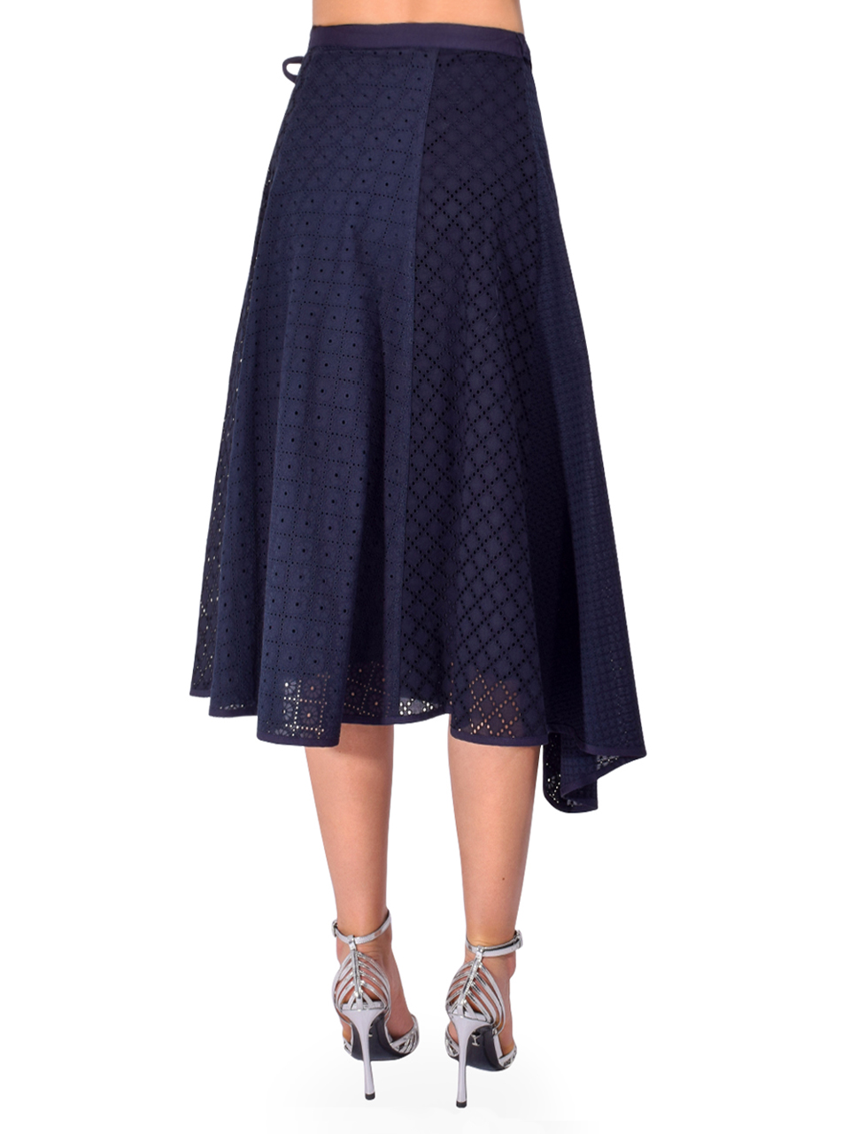 3.1 PHILLIP LIM Broderie Anglaise Patchwork Midi Skirt in Midnight Back View 