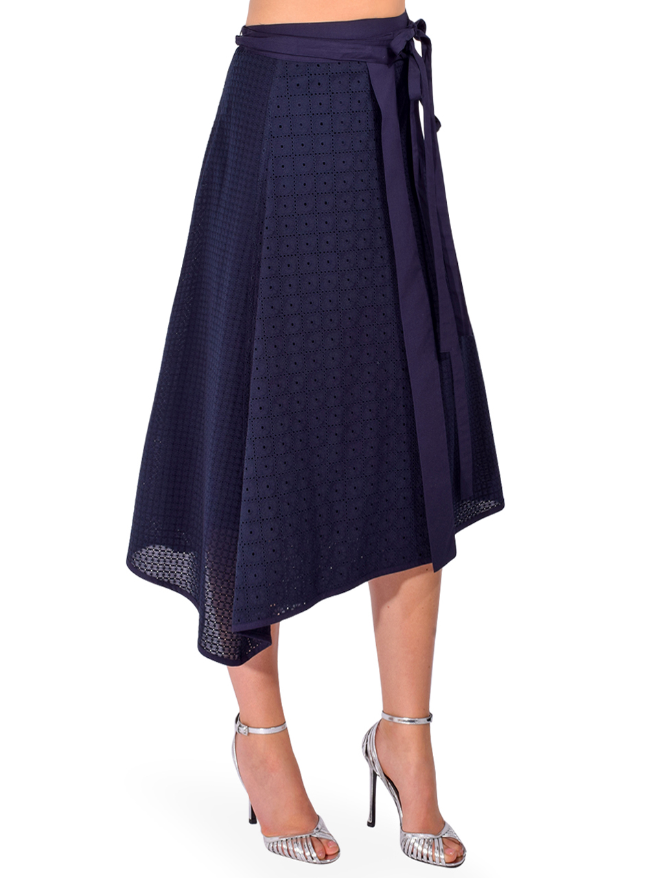 3.1 PHILLIP LIM Broderie Anglaise Patchwork Midi Skirt in Midnight Side View 