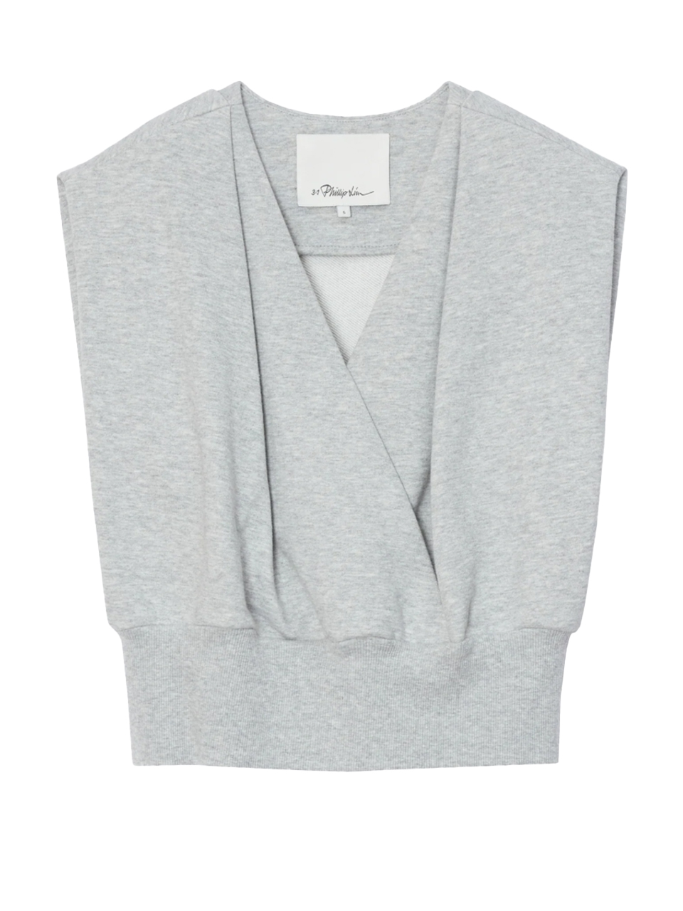 3.1 PHILLIP LIM Draped Sleeveless French Terry Top in Light Gray Melange Product Shot 