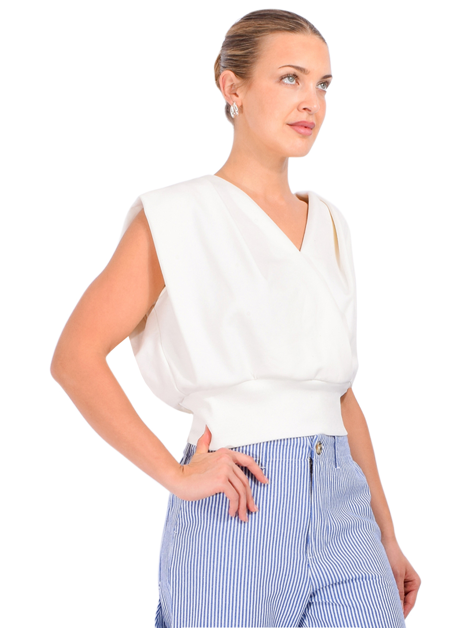 3.1 PHILLIP LIM Draped Sleeveless French Terry Top in Tofu Side View 