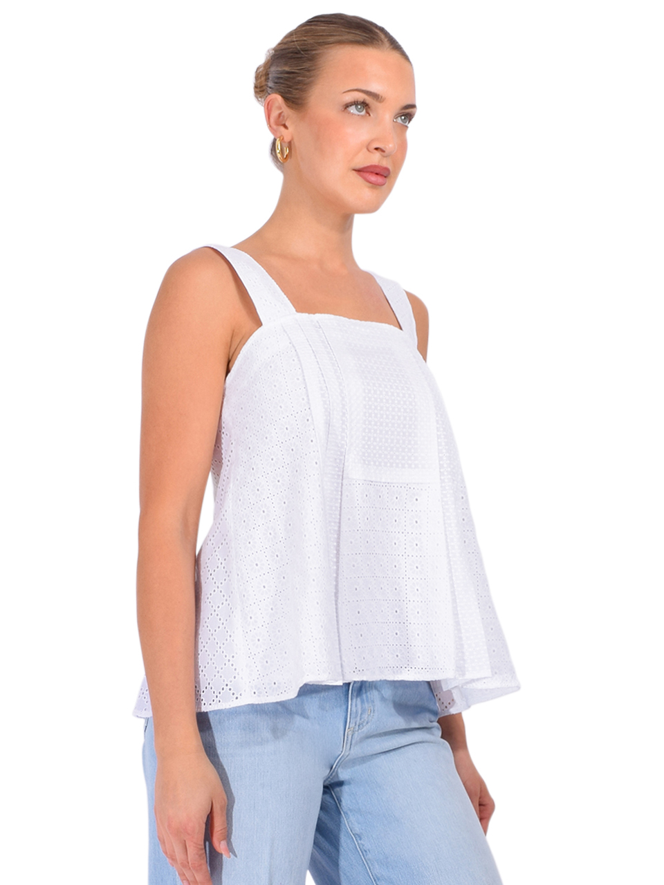 3.1 PHILLIP LIM Broderie Anglaise Patchwork Cami in White Side View 