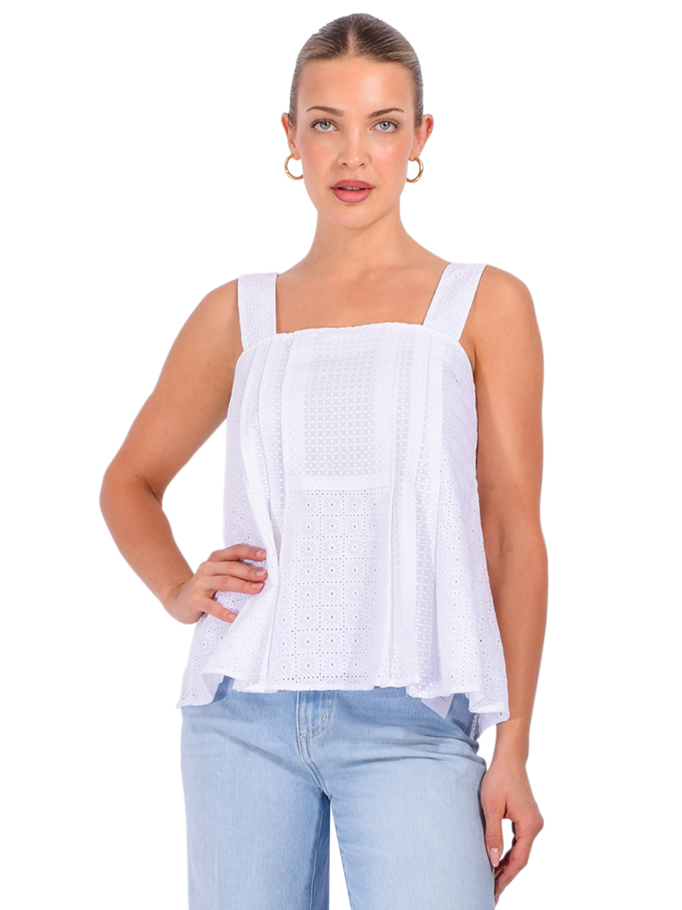 3.1 PHILLIP LIM Broderie Anglaise Patchwork Cami in White Front View 