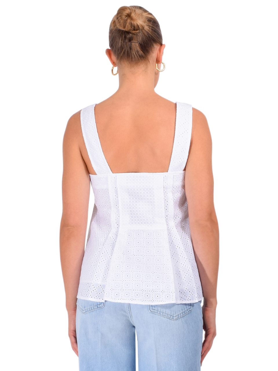 3.1 PHILLIP LIM Broderie Anglaise Patchwork Cami in White Back View 