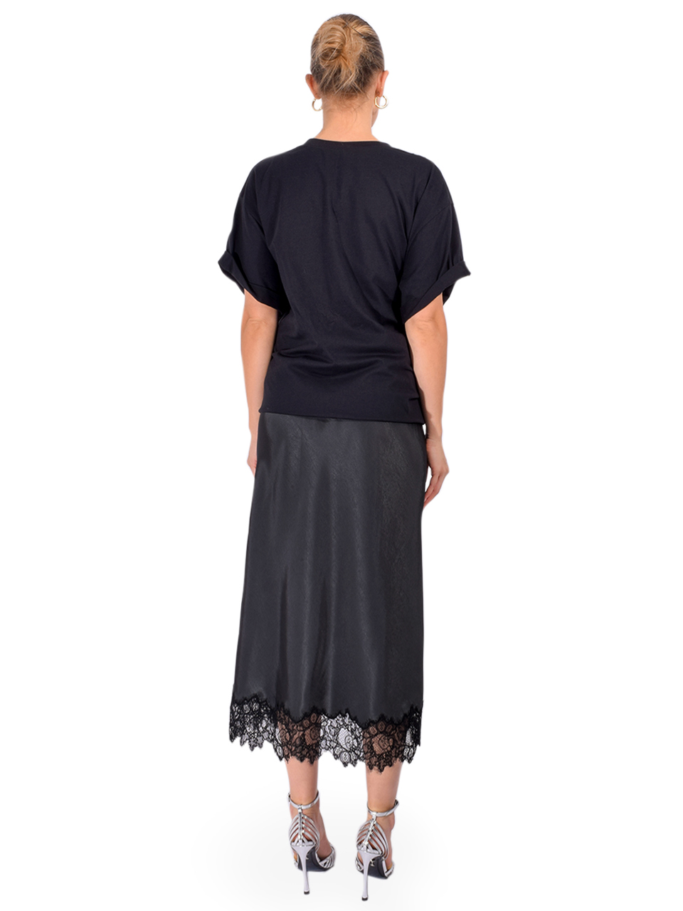 3.1 PHILLIP LIM Draped Combo T-Shirt Dress in Black/Slate Back View 


