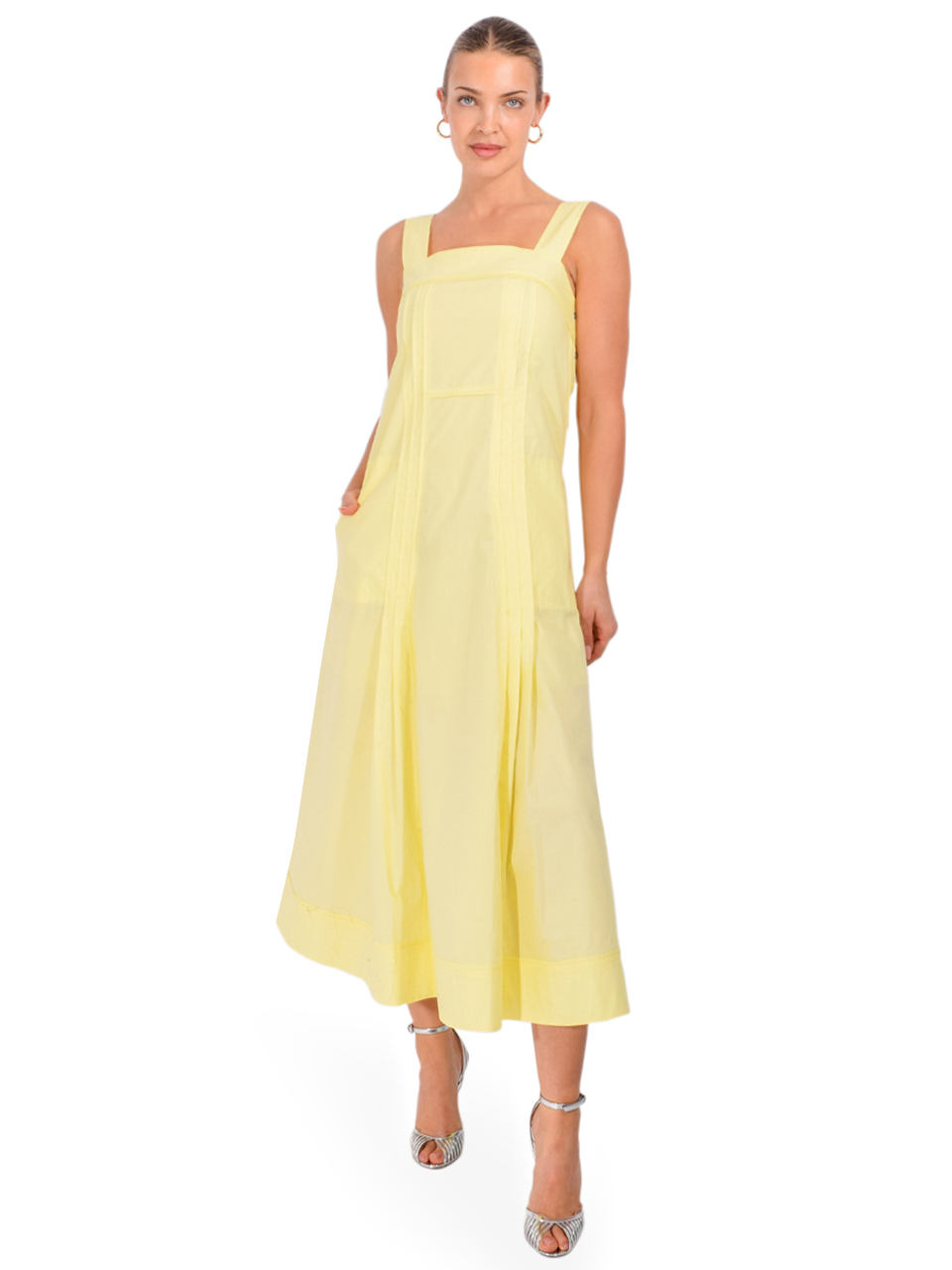 3.1 PHILLIP LIM Structured Cotton Poplin Midi Dress in Yuzu Front View 1