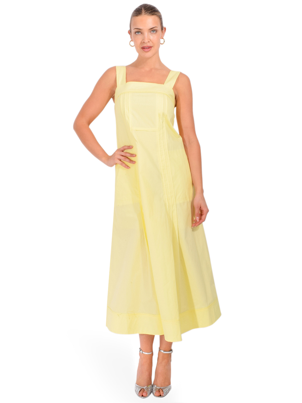 3.1 PHILLIP LIM Structured Cotton Poplin Midi Dress in Yuzu Front View 2