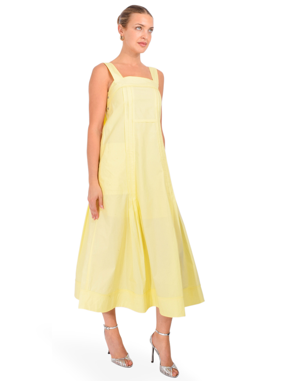 3.1 PHILLIP LIM Structured Cotton Poplin Midi Dress in Yuzu Side View 