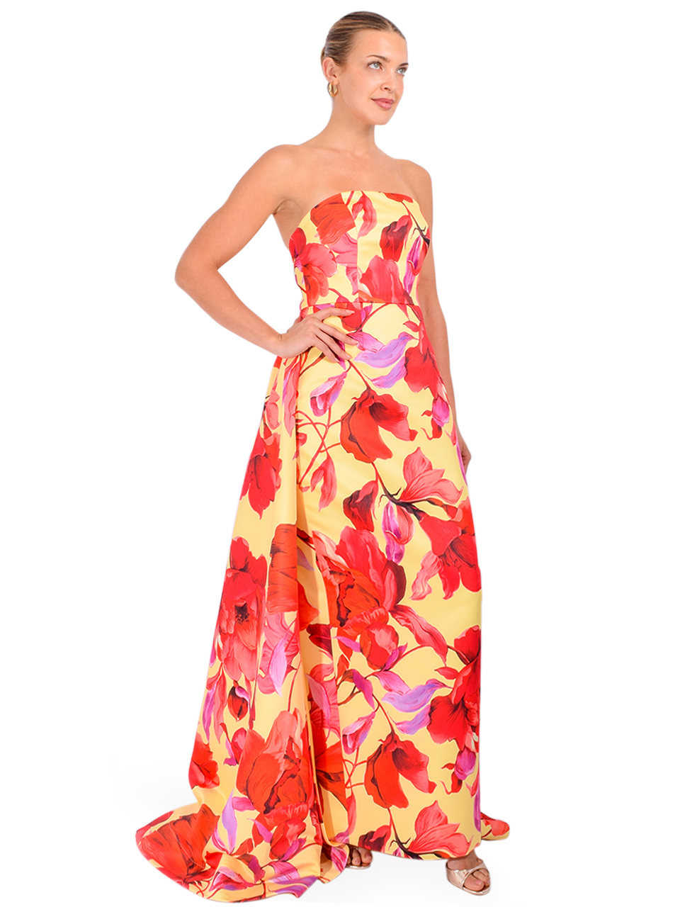 MILLY Dorothy Printed Taffeta Dress in Lemon/Red Side View 