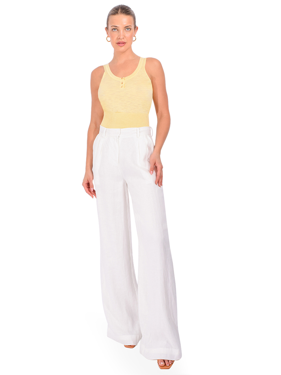 KARINA GRIMALDI Aven Linen Pants in White Full Outfit 