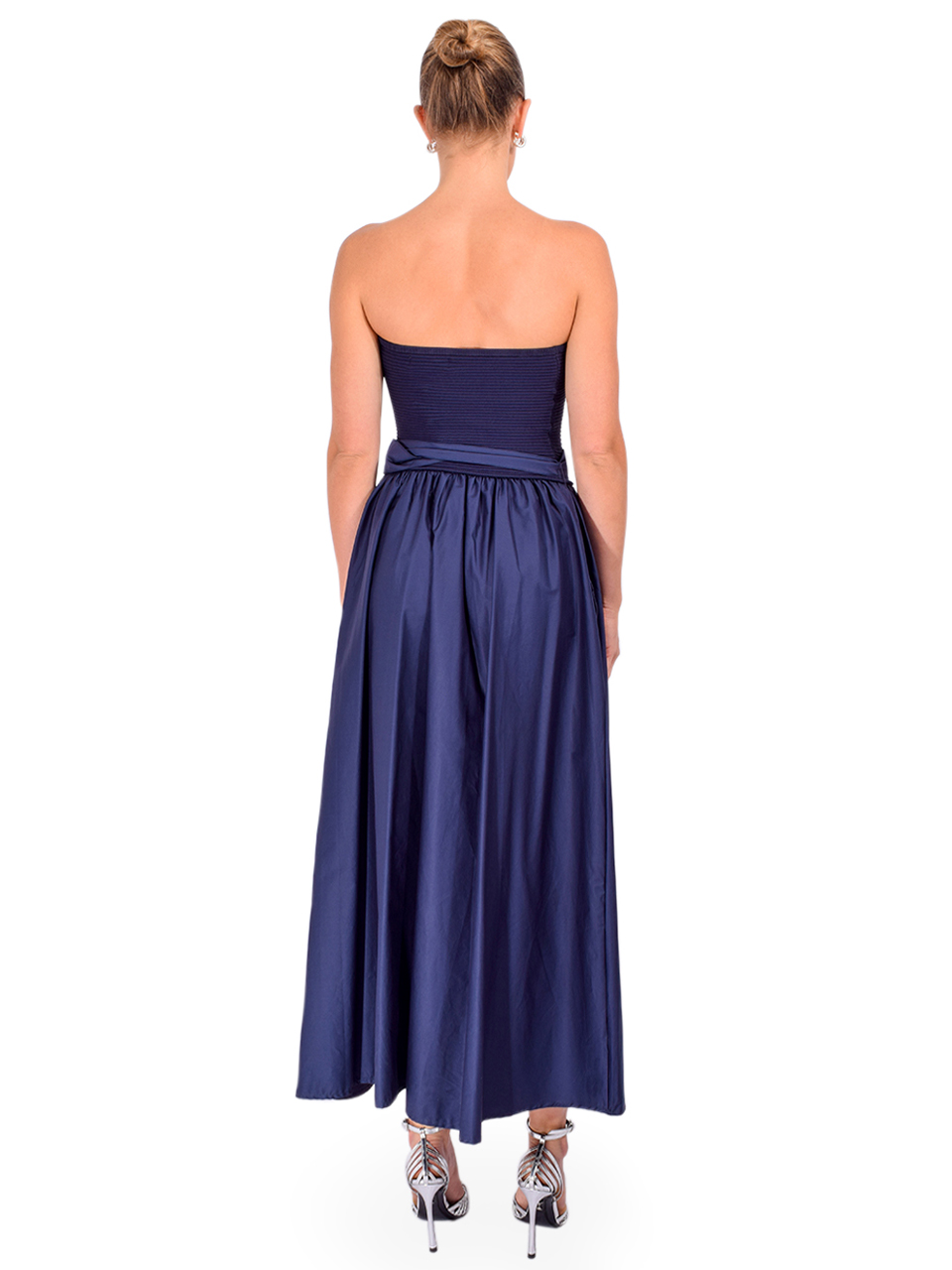 KARINA GRIMALDI Ines Knit Combo Dress in Navy Back View 