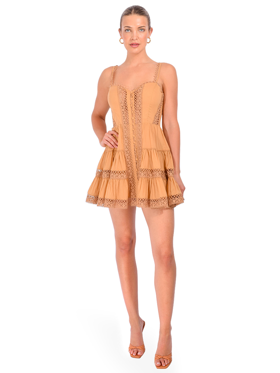CHARO RUIZ Lenora Short Dress in Cinnamon Front View 1