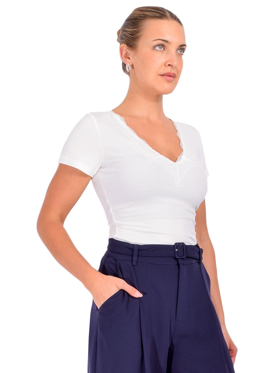 CAMI NYC Sana Rib Knit Tee in White Side View 