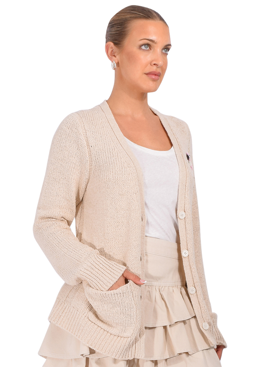 LE SUPERBE Coastal Cardigan in Natural Side View 